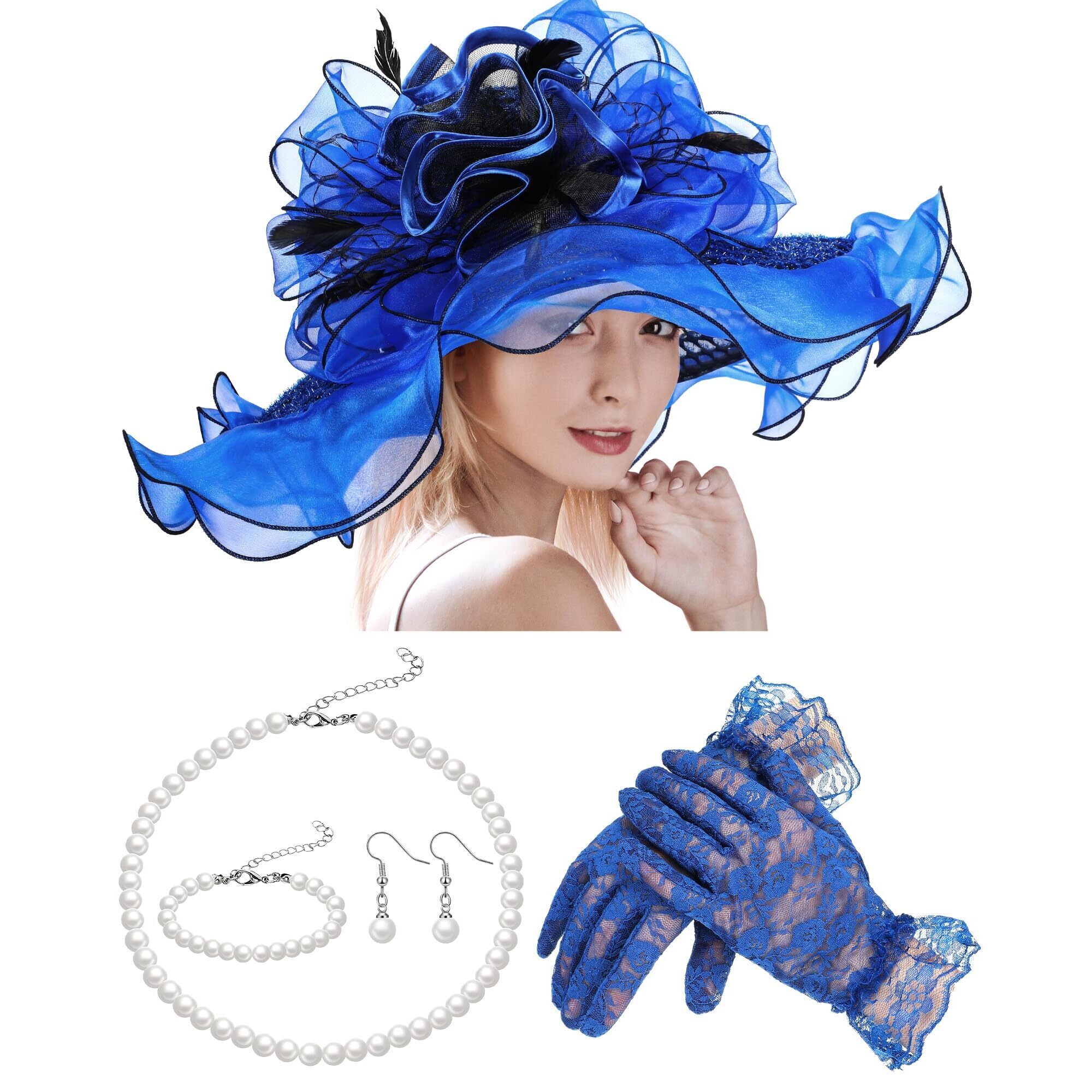 6235 2025 Church Hat For Women Wide Brim Sun Organza Feather Fascinator